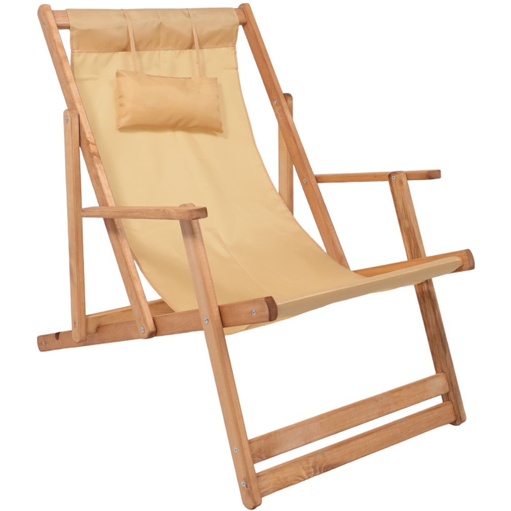 Кресло-шезлонг DYATEL с подлокотниками, ткань, бежевый, массив сосны