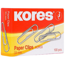Скрепки "Kores", 33 мм, 100 шт, серебристый
