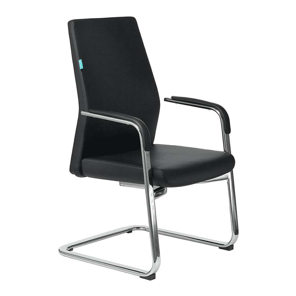 Кресло на полозьях Бюрократ "_JONS-LOW-V", натуральная кожа, черный, металл хром