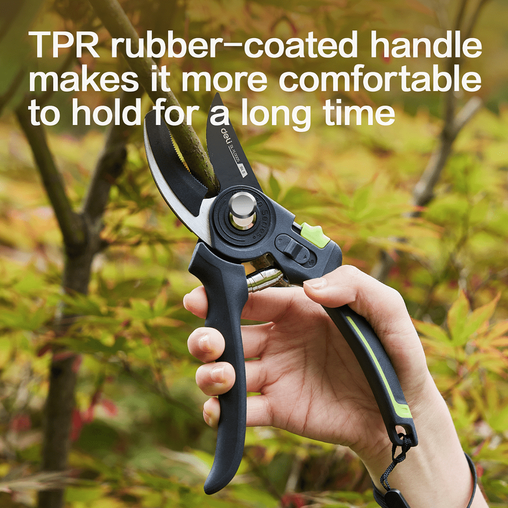 Секатор садовый Deli GS EDL-YL0005, 216 мм, SK5, контактный, черный - 9
