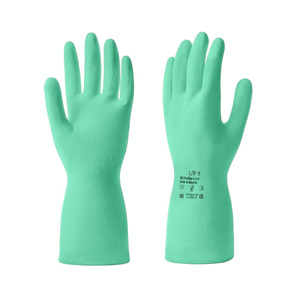 Перчатки латексные HQ Profiline, р-р L, с х/б покрытием, зеленый