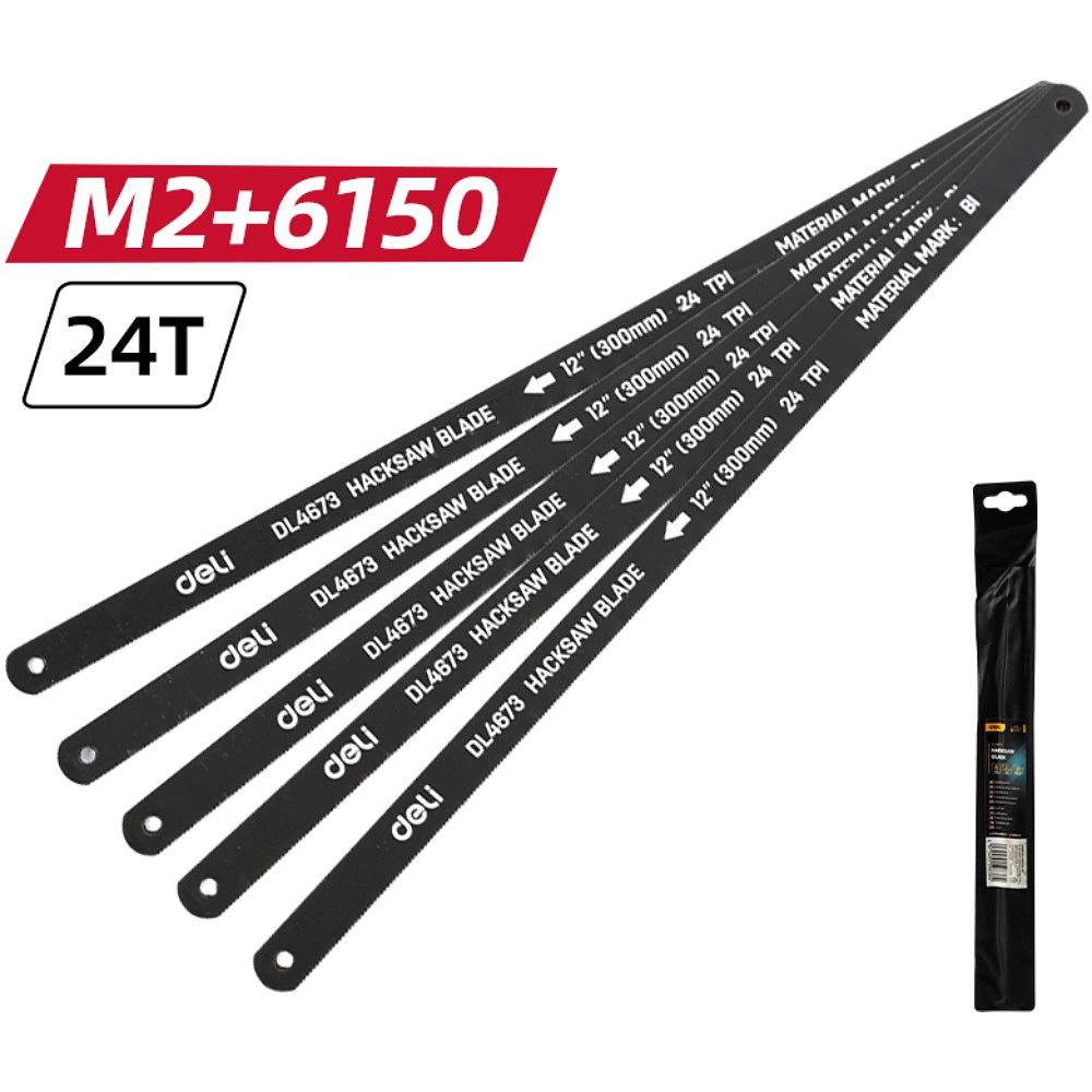 Набор полотен для ножовки Deli YS EDL4673, по металлу, 300 мм, 24TPI, 5 шт, черный - 2