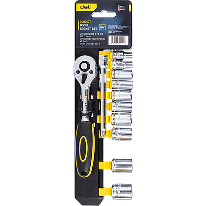 Набор торцевых ключей "Deli" EDL0012T,12 предметов, 5-14 мм, желтый, серебристый