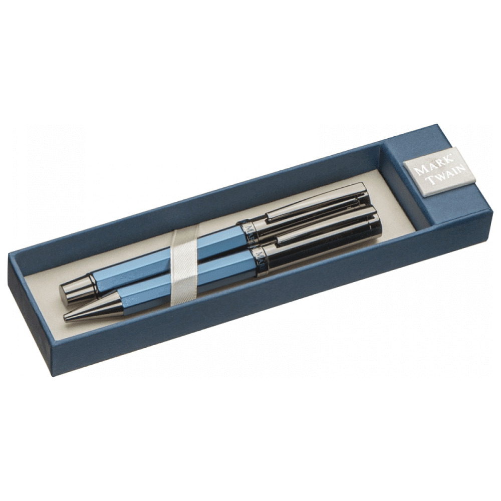 Набор ручек "1390344", ручка шариковая автоматическая и роллер, синий, серебристый - 3