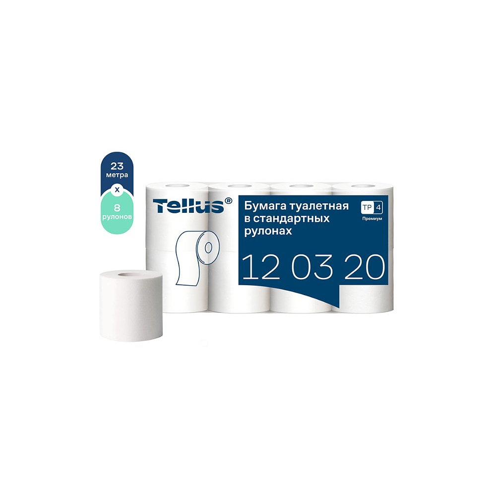 Бумага туалетная Tellus Премиум TP4, 8 рулонов, 23 м, 2 слоя - 2