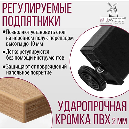 Стол Millwood Сеул, 1300х800 мм, дуб золотой крафт, черный - 8