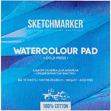 Блок бумаги для акварели "Sketchmarker", 26x26 см