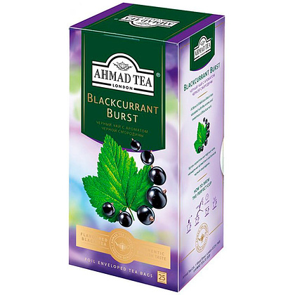 Чай "Ahmad Tea Blackcurrant Burst", 25 пакетиков x1.5 гр, черный, со вкусом черной смородины