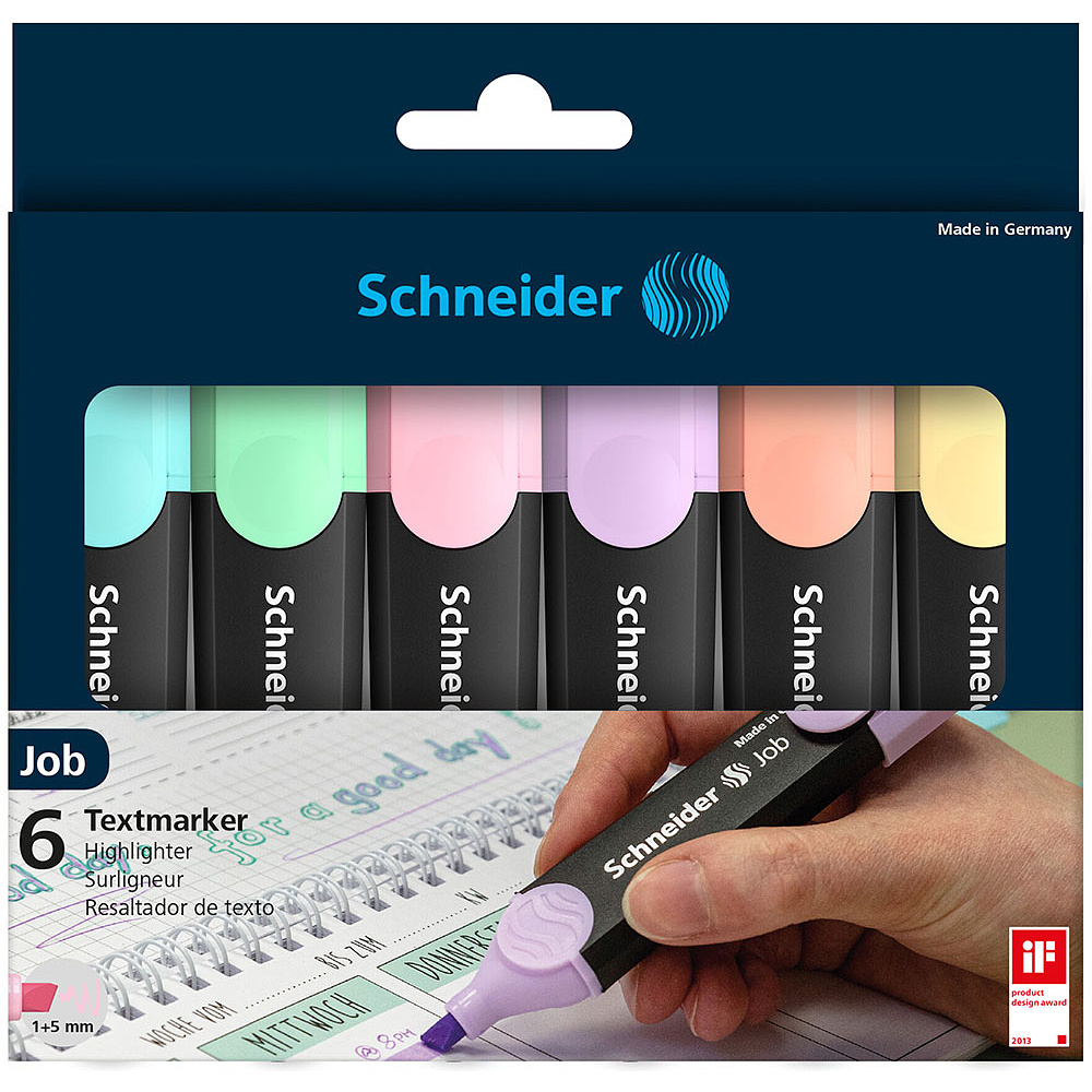 Набор маркеров текстовых "Schneider Job", 6 шт, пастельное ассорти - 3