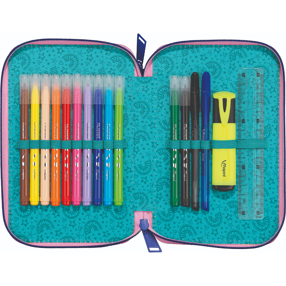 Пенал "Unicorn", 2 отделения, с наполнением, розовый, фиолетовый - 4