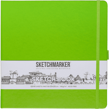 Скетчбук "Sketchmarker", 80 листов, 20x20 см, 140 г/м2, зеленый луг 