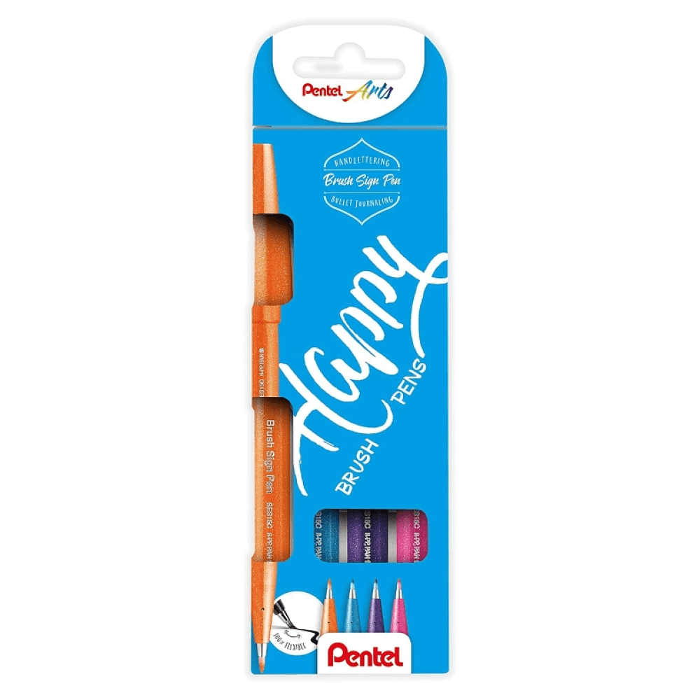 Маркер-кисть "Brush Sign pen. Happy", 4 шт