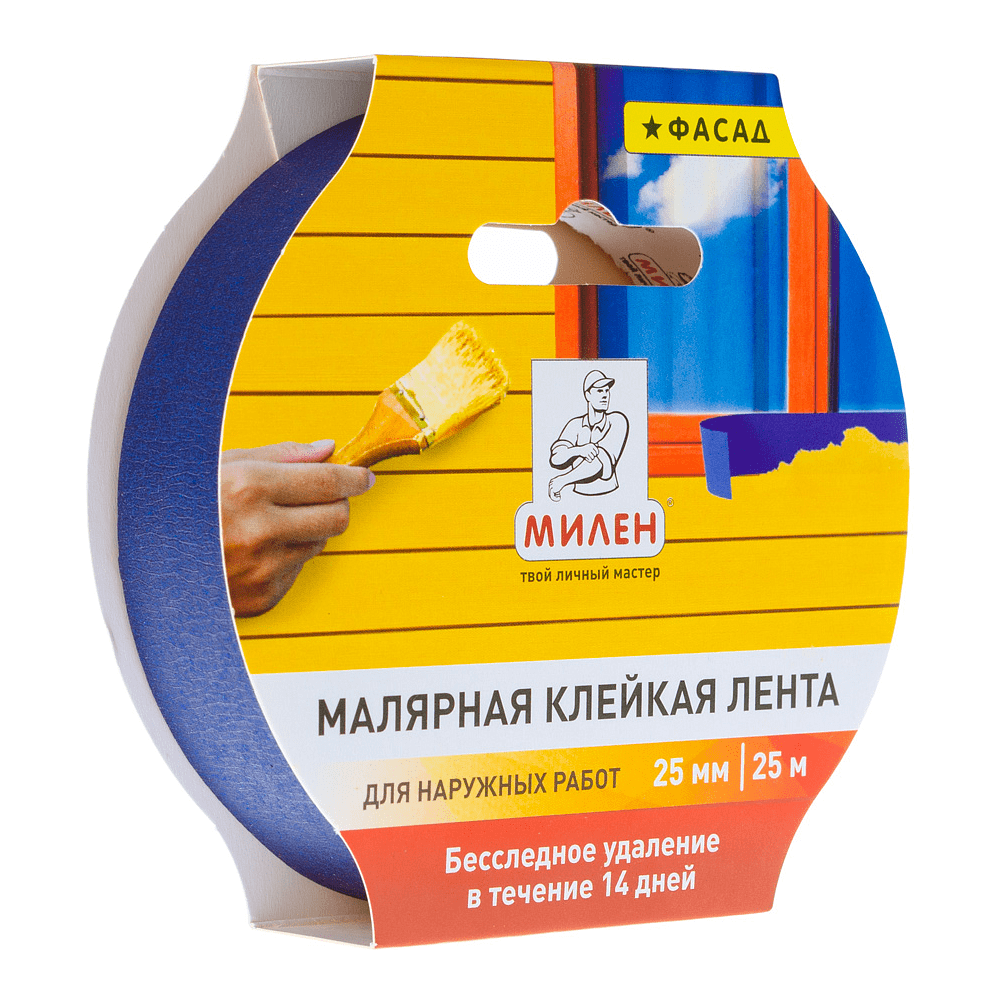 Лента малярная бумажная фасадная 25ммx25м МИЛЕН (MFD025K) 130 мкн, в и/у
