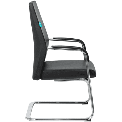 Кресло на полозьях Бюрократ "_JONS-LOW-V", натуральная кожа, черный, металл хром - 3