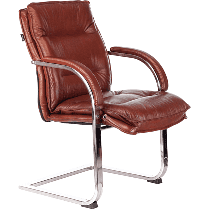 Кресло на полозьях "Бюрократ T-9927SL-LOW-V", натуральная кожа, светло-коричневый, металл хром