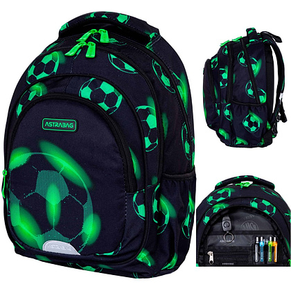Рюкзак школьный "Neo Football", полиэстер, черный, зеленый