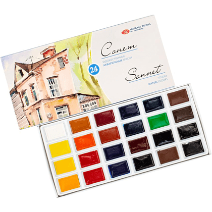 Набор красок акварельных "Сонет", 24 цвета, кюветы