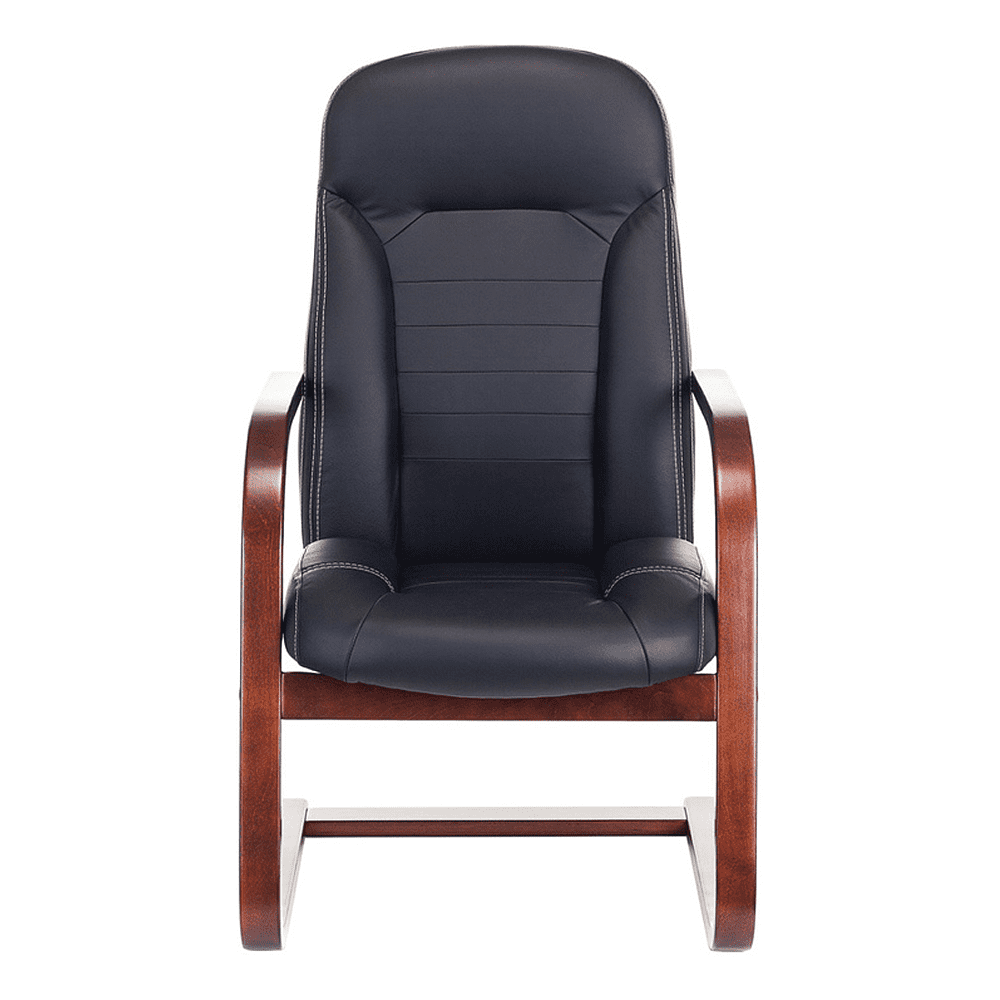 Кресло на полозьях Бюрократ "T-9923WALNUT-AV" натуральная кожа, дерево, черный - 2