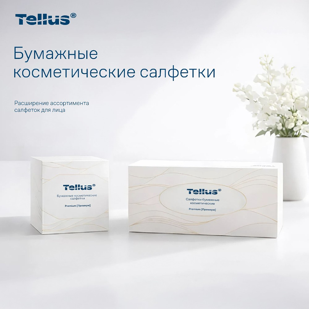 Салфетки косметические Tellus Премиум, 90шт/уп, в кубе - 10