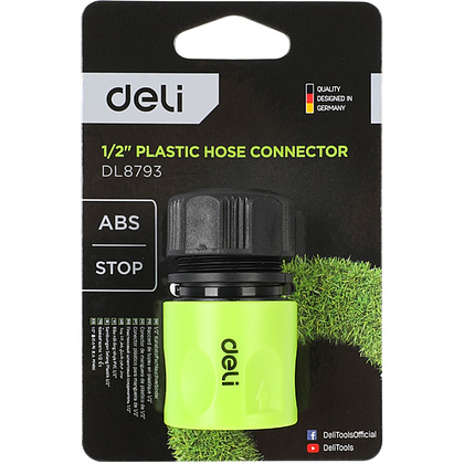 Соединитель-коннектор для шлангов Deli GS EDL8793, 1/2", быстросъемный с аквастопом, черный, зеленый - 3