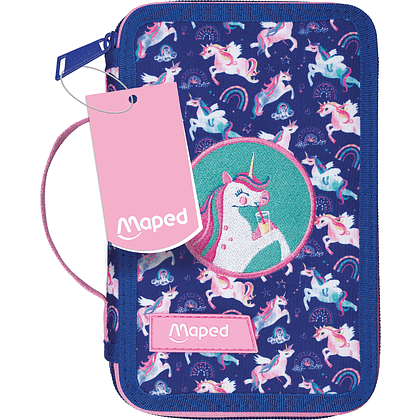 Пенал "Unicorn", 2 отделения, с наполнением, розовый, фиолетовый - 2