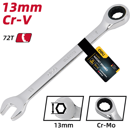 Ключ комбинированный Deli YS EDL34113, 13 мм, с трещоткой, 72 зуба - 6