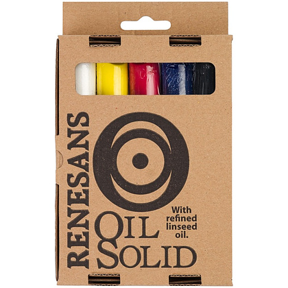 Набор красок масляных в стиках Renesans "Oil Solid", 5 цветов, базовые оттенки