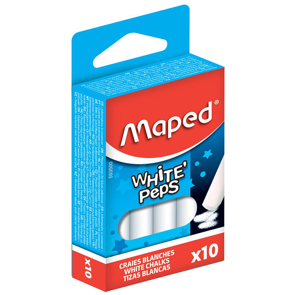 Мелки для доски круглые Maped "White Peps", 10 шт, белый