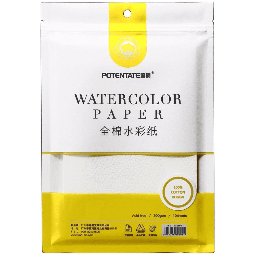Бумага для акварели "Potentate", 100% хлопок, торшон, 13.5х19 см, 10 листов