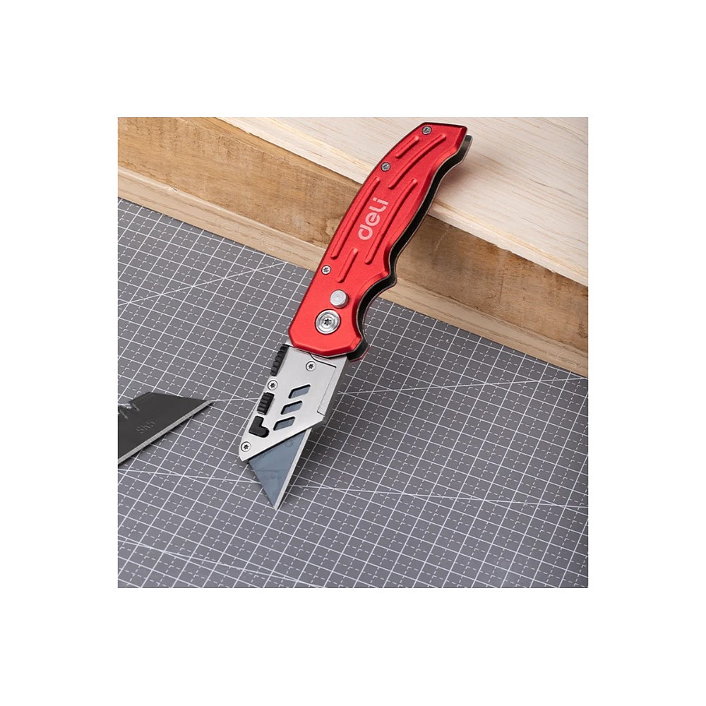 Нож строительный складной Deli RS EDL040, трапеция, 19T, красный - 11