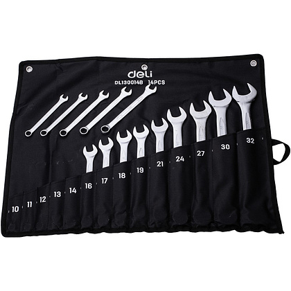 Ключ комбинированный "Deli" набор 14 шт., 10-32 мм, чехол, серебристый - 4