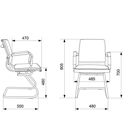Кресло на полозьях "Бюрократ Ch-993-Low-V", экокожа, черный, металл хром - 4