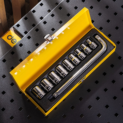 Набор головок торцевых Deli YS EDL2010T, 10-24 мм, 1/2", 10 шт., серебристый - 10