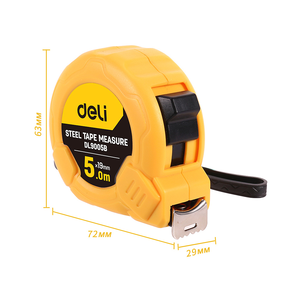 Рулетка Deli "9005B", 5 м, желтый - 5