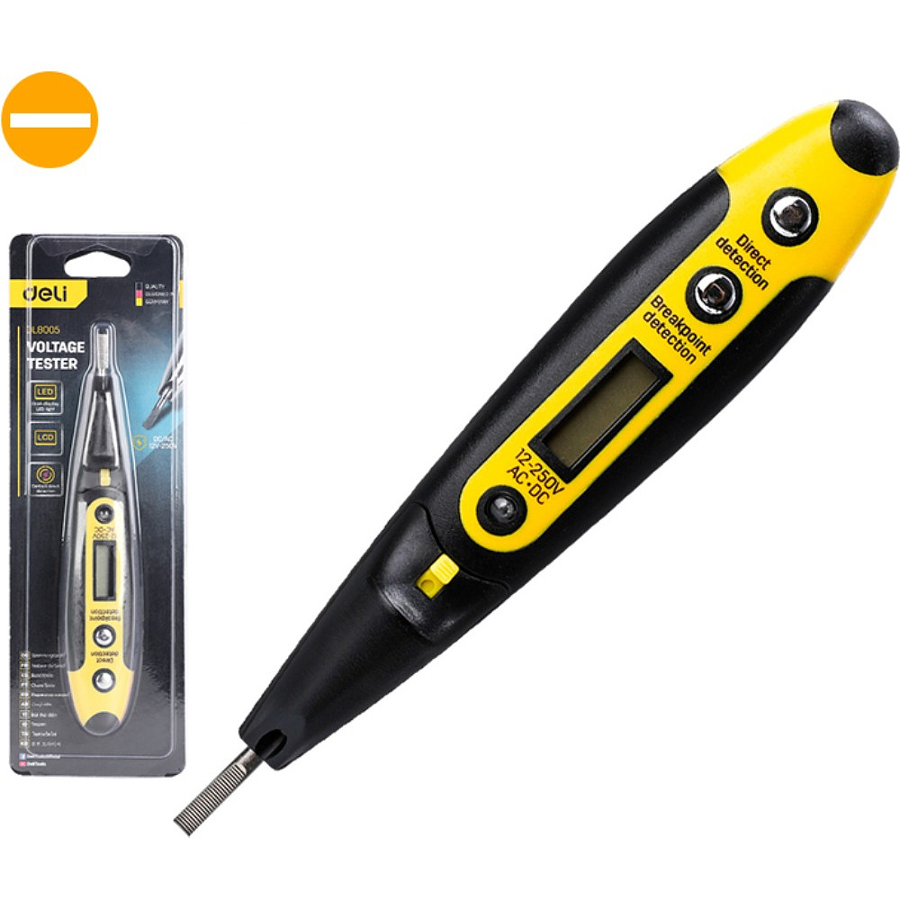 Индикаторная отвертка-тестер Deli YS EDL8005, 12-250 В, цифровая, желтый, черный - 2