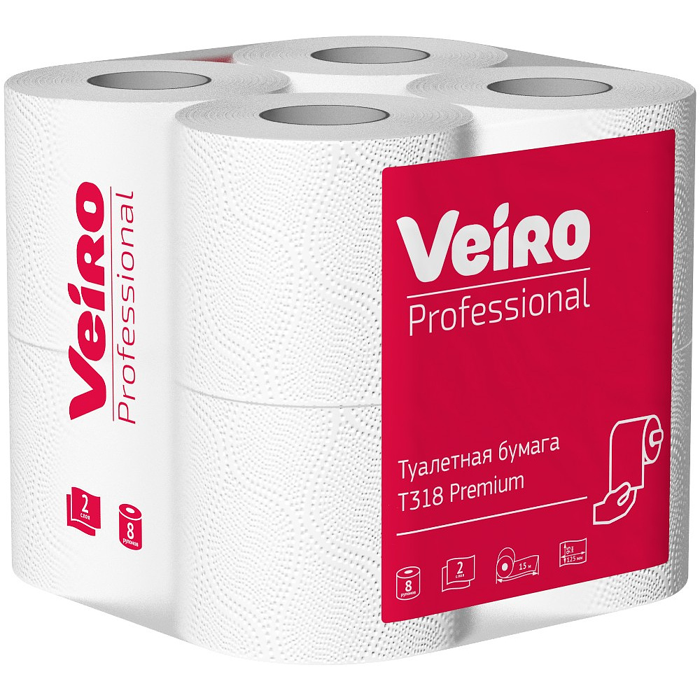 Бумага туалетная Veiro Professional Premium, в стандартных рулонах, 8 рул, 15 м, 2 слоя - 3