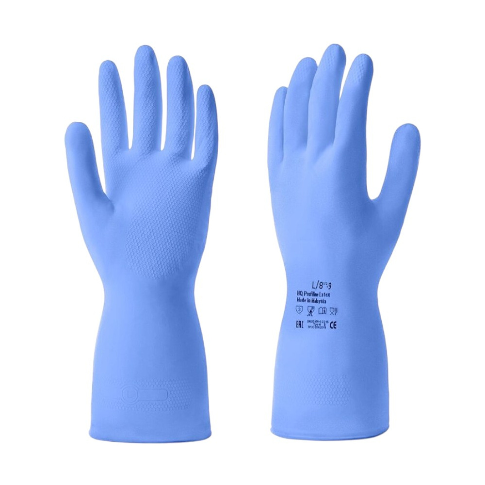 Перчатки латексные HQ Profiline, р-р L, с х/б покрытием, синий