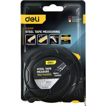 Рулетка "Deli 9010P", 10 м, черный, желтый - 3