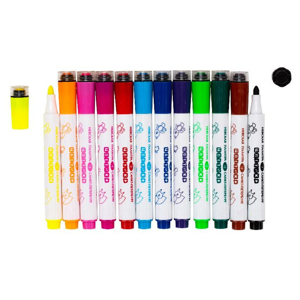 Фломастеры "Цветик", 12 шт., со штампами