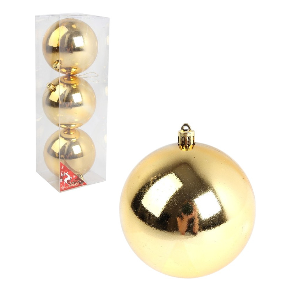 Шар елочный "Глянец", 10 см,, пластик, золотой, 3шт/уп.