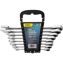 Набор комбинированных ключей Deli "EDL140108T", трещоточный, 8 предметов, серебристый