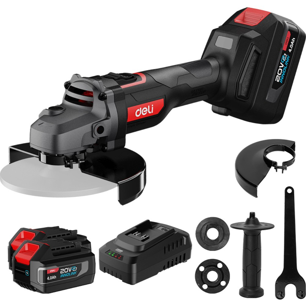 Угловая шлифмашина Deli RS EDE-JM20-2D4 20 В, 125 мм, 2 АКБ, 4 Ач, сумка