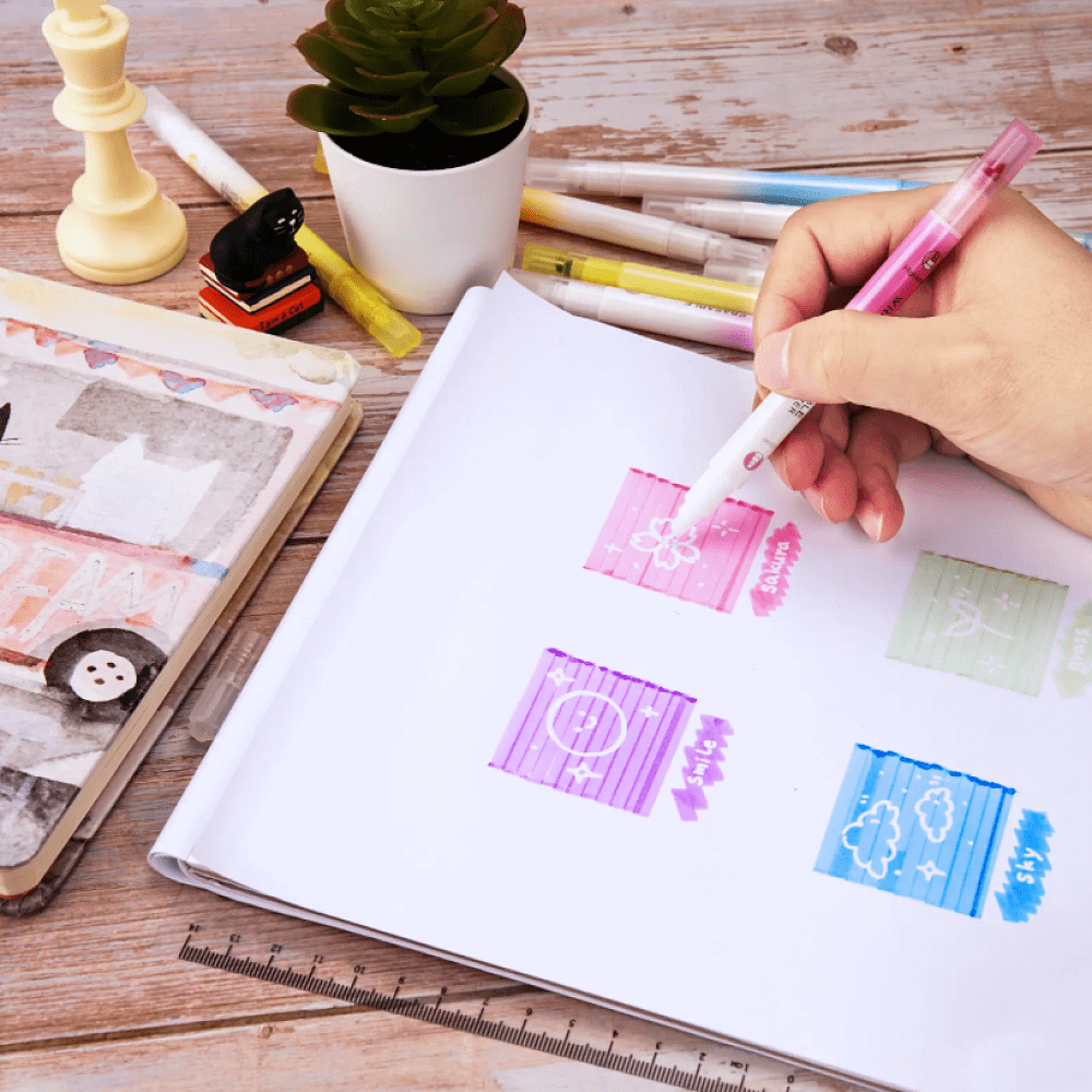 Маркер текстовый двусторонний "Erasable", голубой - 4