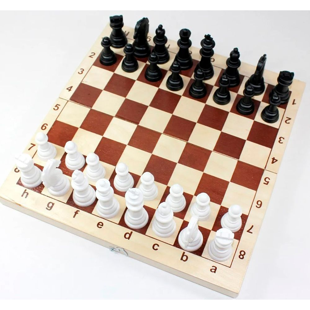 Игра настольная "Шахматы и шашки пластмассовые в деревянной упаковке"