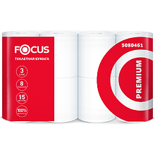 Бумага туалетная Focus Premium, 15 метров, 3 слоя, 8 рулонов, 100% целлюлоза