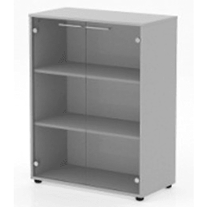 Коллекция Титан Шкаф средний ТН430/2+ТНС32_гр+ТНТ80/2, 800х400х1103, со стеклянными средними дверями (графит) и топом