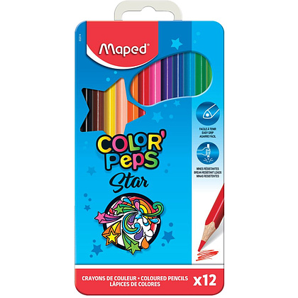 Цветные карандаши Maped "Color Peps" в металлическом пенале, 12 цветов