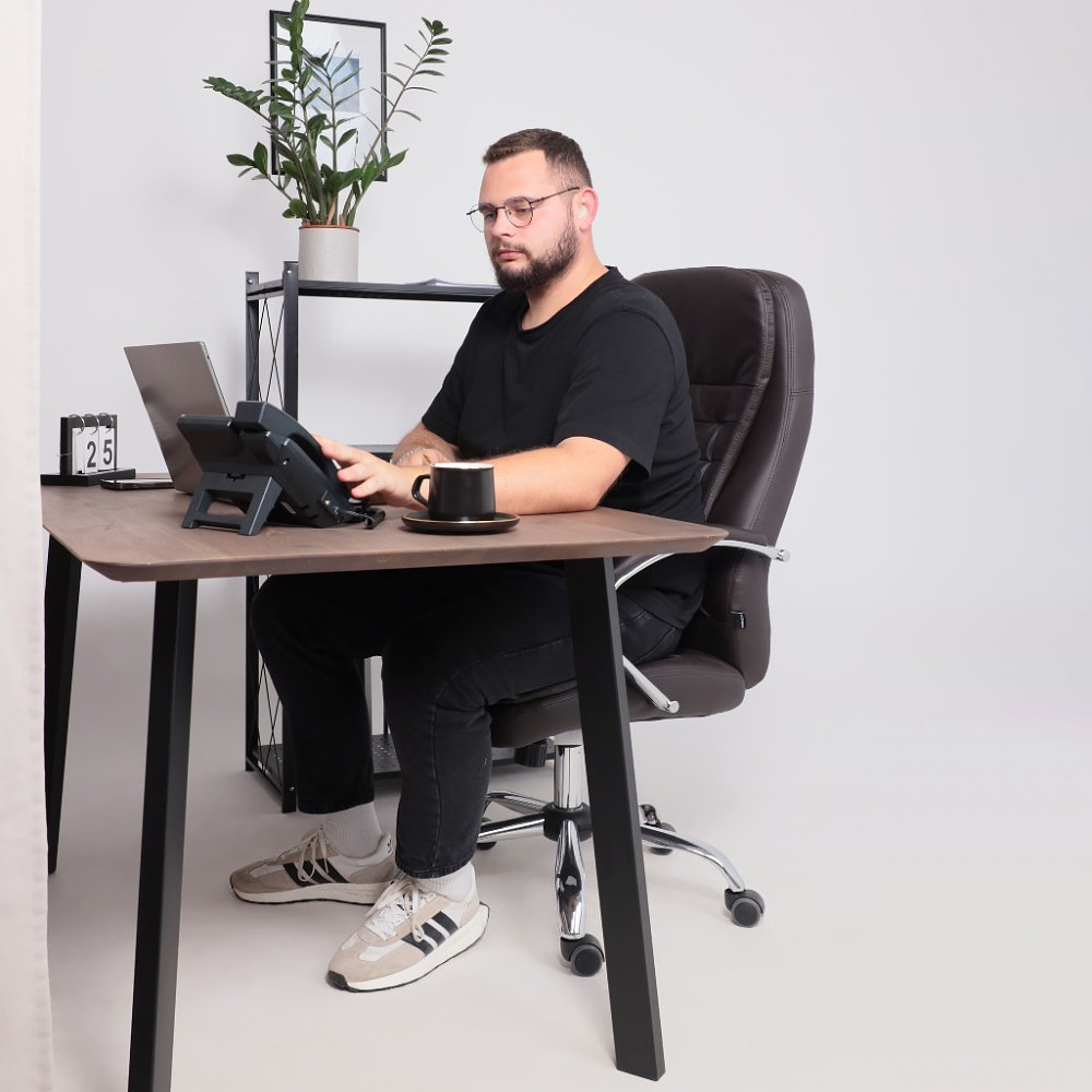 Кресло для руководителя AksHome "Richard new", экокожа, металл, коричневый - 17