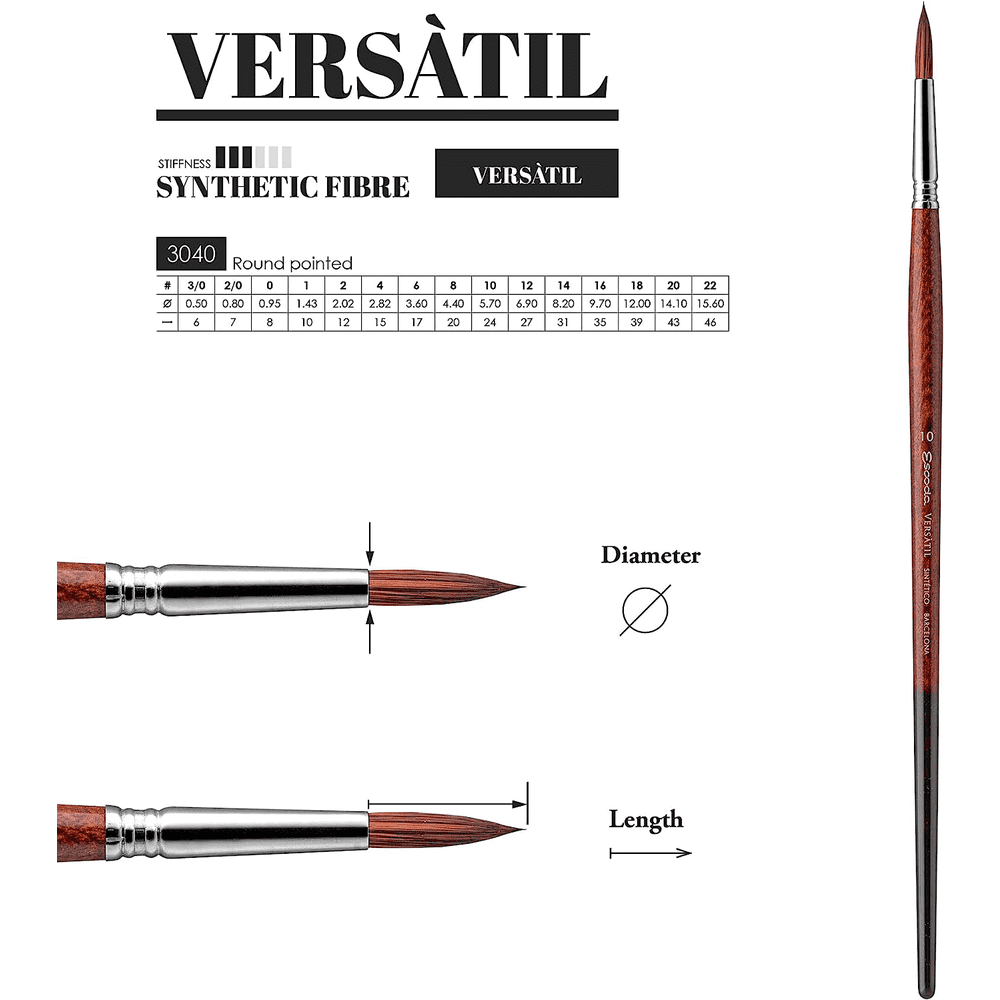 Кисть для рисования "Escoda Versatil Brush L/H 3040", синтетика, круглая, №6 - 3