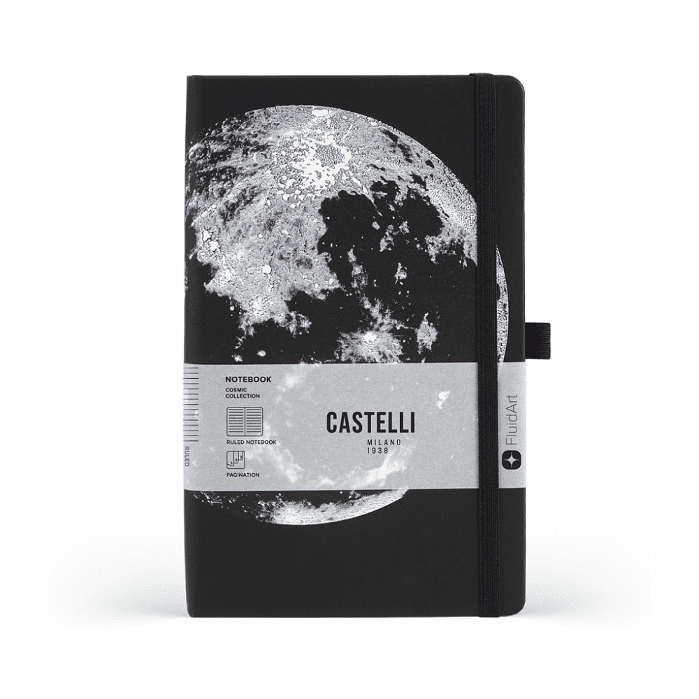 Блокнот "Cosmic moon", А5, 96 листов, линейка, на резинке, черный - 2